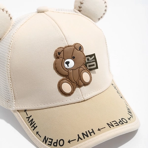 Kids breathable mesh baseball cap with cute bear ears and stylish patch for summer sun protection