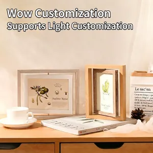 Rotating Double Sided Photo Frame Wood Grain Desktop Ornament Nordic Style 360 Degree Display Tabletop Picture Frame