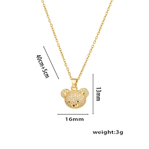 Gold teddy bear necklace with sparkling zircon pendant, 40+5cm adjustable chain length