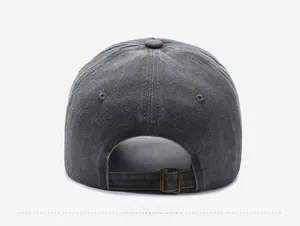 Detail view of the vintage washed baseball cap back with adjustable metal buckle