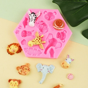 Pink jungle animal silicone mold with giraffe and lion shapes for creative baking
