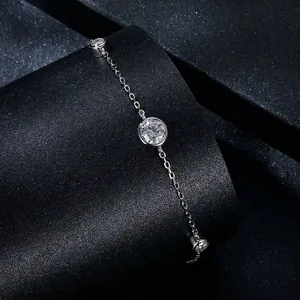 Elegant S925 sterling silver bracelet featuring three sparkling moissanite stones on black