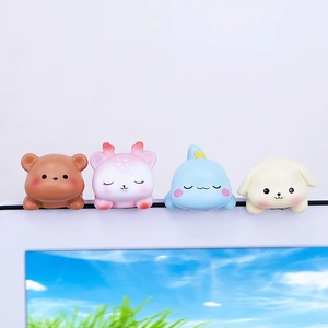 Set of four cute resin animal monitor sitters including bear, deer, chick and puppy decor