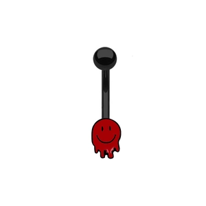Piercing de nombril noir avec un pendentif en émail smiley fondant rouge vif et audacieux