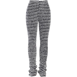 Pantalon en maille rayée à taille haute et coupe ajustée pour femmes, style chic d'été