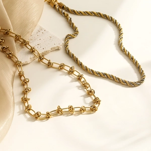 Collier En Acier Au Titane Minimaliste Plaqué Or 18K Chaîne Corde Nouée Bijoux Clavicule Pour Femmes Hip Hop