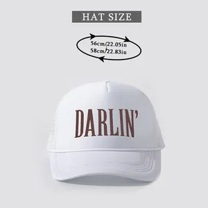 Size chart for DARLIN' mesh trucker hat with adjustable 56-58cm head circumference