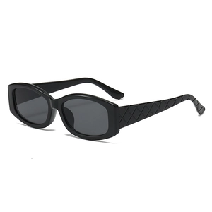 Retro square black sunglasses with woven lattice pattern on wide acetate frames
