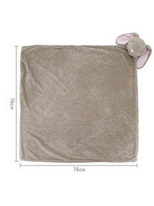 Grey crystal velvet baby security blanket with 3D plush elephant head design 76x76cm