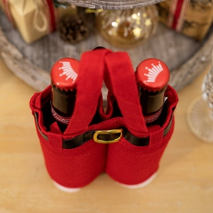 Christmas Santa pants double wine bottle gift bag made of red felt with handle decoration