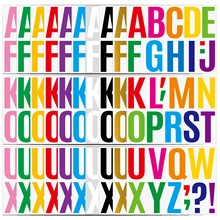 Flat lay of 4-inch colorful vinyl letter stickers with alphabet and punctuation signs