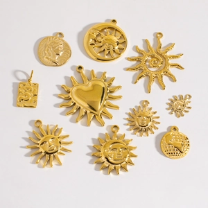 Set of 10 gold stainless steel sun and celestial charms for DIY necklace making