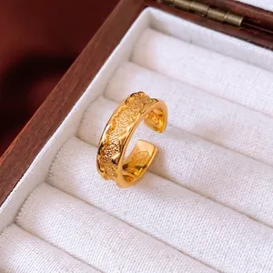 24k gold plated adjustable ring with vintage hammered finish and wavy irregular edge design