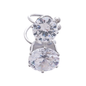Minimalist silver ear cuff with two large round cubic zirconia stones on white background