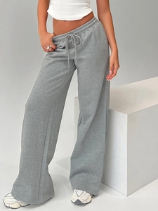 Pantalon Décontracté Femme Polyester Cordon Taille Haute Jambe Large Coupe Ample Streetwear Mode Pantalon Long