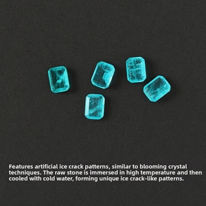 Macro view of emerald-cut cyan zircons with unique ice-cracked textures on matte black
