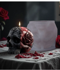 Détails de bougie crâne et rose avec son moule en silicone pour loisirs créatifs