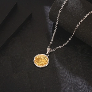 Creative stainless steel Ace of Hearts pendant necklace with golden dice and cards