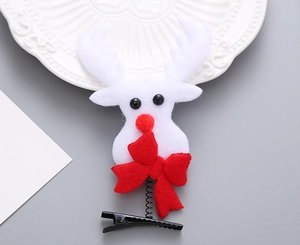 Detalle de horquilla de reno de Navidad en fieltro blanco con nariz roja y muelle