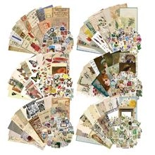Close-up of 50 vintage vinyl flower stickers for scrapbooking with watercolor floral designs