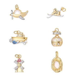 Golden travel charms set with plane, cruise and zircon windmill pendant jewelry