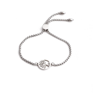 Bracelet arbre de vie argenté ajustable avec pendentif découpé en acier inoxydable