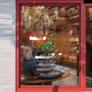 Christmas heart-shaped static glass window stickers with festive holiday illustrations
