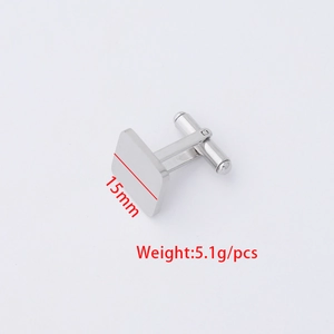 Polished silver square cufflinks with T-shaped back, 15mm size and 5.1g weight detail