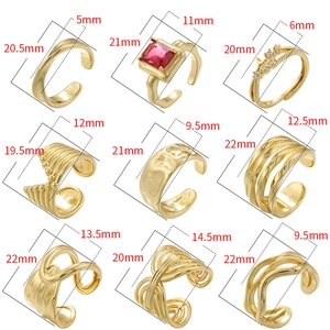 French vintage gold irregular geometric rings set with red gemstone and dimensions