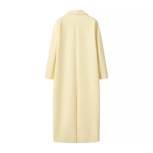 Women Long Woolen Coat Loose Fit Lapel Single Breasted Solid Pale Yellow Elegant Casual Outerwear Trench Jacket