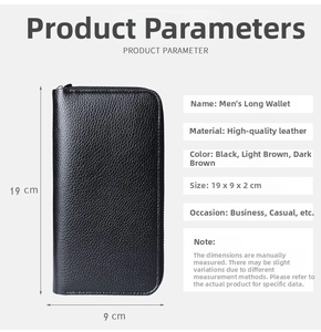 Spécifications de taille du portefeuille long zippé pour homme en cuir noir texturé