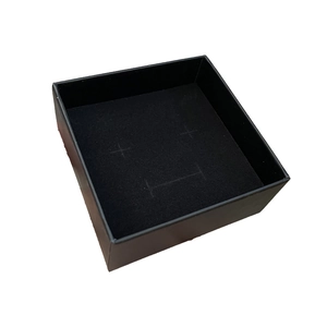 Detail view of black square jewelry box with plush velvet insert and necklace slots