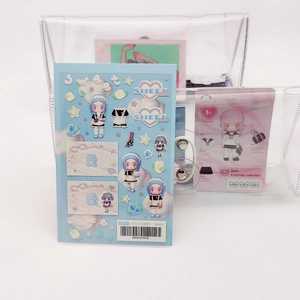 Clear PVC stationery pouch featuring cute anime-style stickers and sweet design elements