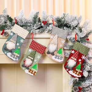 Christmas Stockings Burlap Polyester Felt Gnome Faceless Doll Snowflake Tree Fireplace Decor Hanging Gift Bag Rustic