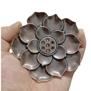 Bronze lotus flower incense holder with multi-layer petals and six center holes