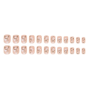Kurze quadratische Kunstnägel mit zartem Blumenmuster auf Nude-Basis, 24 Stück Set.