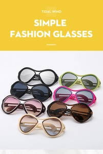 Detailed close-up of colorful oversized sunglasses with stylish thick plastic frames