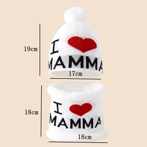 Winter kids hat and neck warmer set with I Love Mamma knit pattern and dimensions