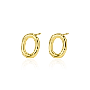 Polished S925 sterling silver oval hollow stud earrings in gold with mirror reflection