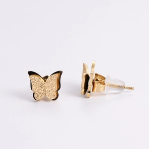 Chic double-layer butterfly stud earrings in matte gold finish with silicone backs