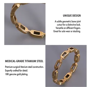 Detailed macro view of geometric 18K gold plated surgical titanium steel hollow band ring