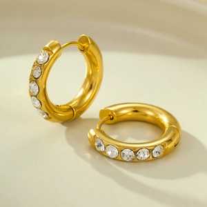 Retro 18K gold plated stainless steel hoop earrings with sparkling cubic zirconia inlay
