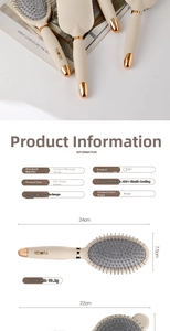 Detailed size specifications of the beige cushion massage hairbrush with 24cm length