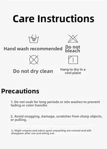 Care instructions label for the baseball cap showing washing symbols and precautions