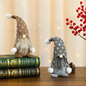 Charming sitting Christmas gnomes with polka dot knitted hats for holiday home decor