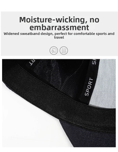 Detail of widened moisture-wicking sweatband inside a black breathable sports baseball cap
