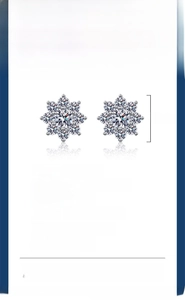 Detail showing S925 silver sunflower earrings with 0.5ct moissanite and 13mm height dimensions