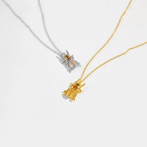 S925 sterling silver insect necklaces with gold and silver beetle pendants with colorful stones