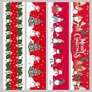 Christmas table runner with festive snowman, Santa Claus and reindeer linen patterns