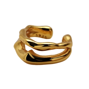 Minimalist S925 sterling silver double-layer irregular wave cuff with gold finish